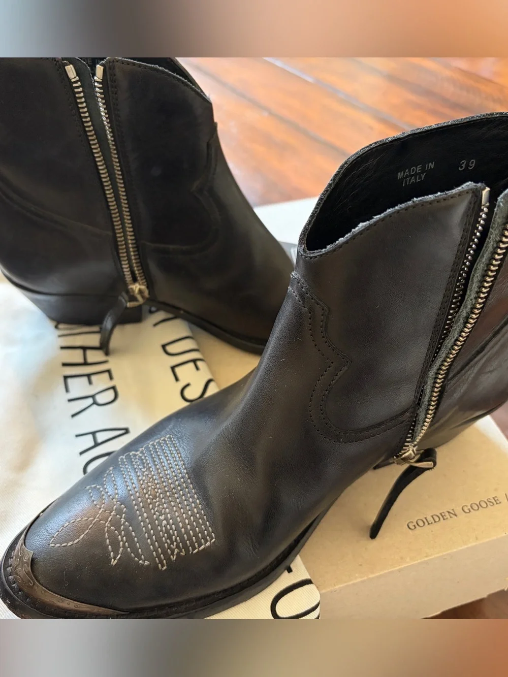 Golden Goose women’s Black Leather “young”  Western Ankle Boots